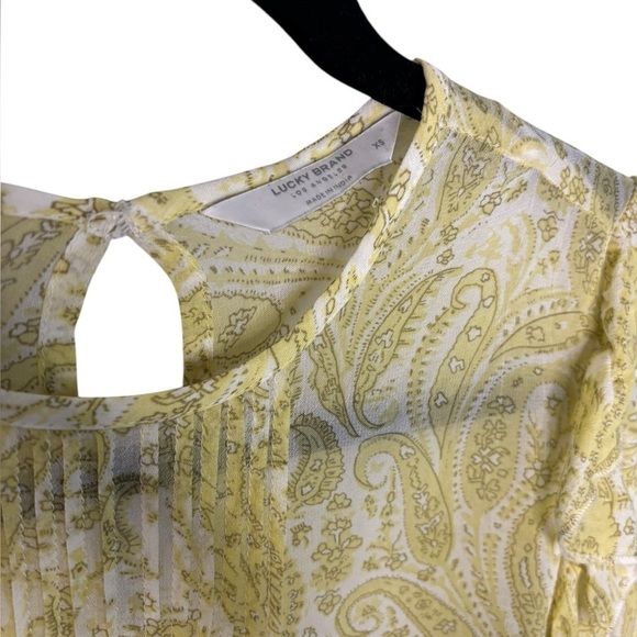 Yellow Paisley Ruffle Romantic Sheer Lucky Brand Long Sleeve Blouse Size XS - Picture 4 of 9